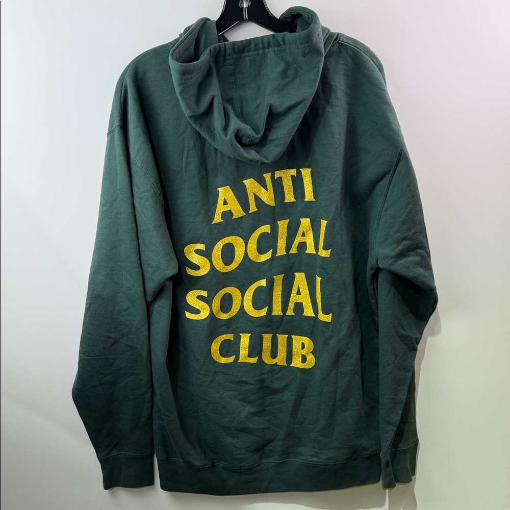 Anti Social Social Club Dark Green Hoodie with Yellow Logo L